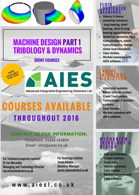 Machine Design, Tribology, Dynamics, Bearings, Engine, Friction, Training